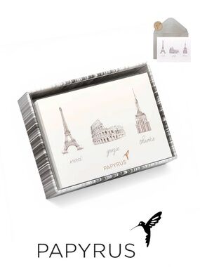 Papyrus Merci Grazie Thanks Boxed Thank You Cards 14 Ct Silver Envelopes BNIB